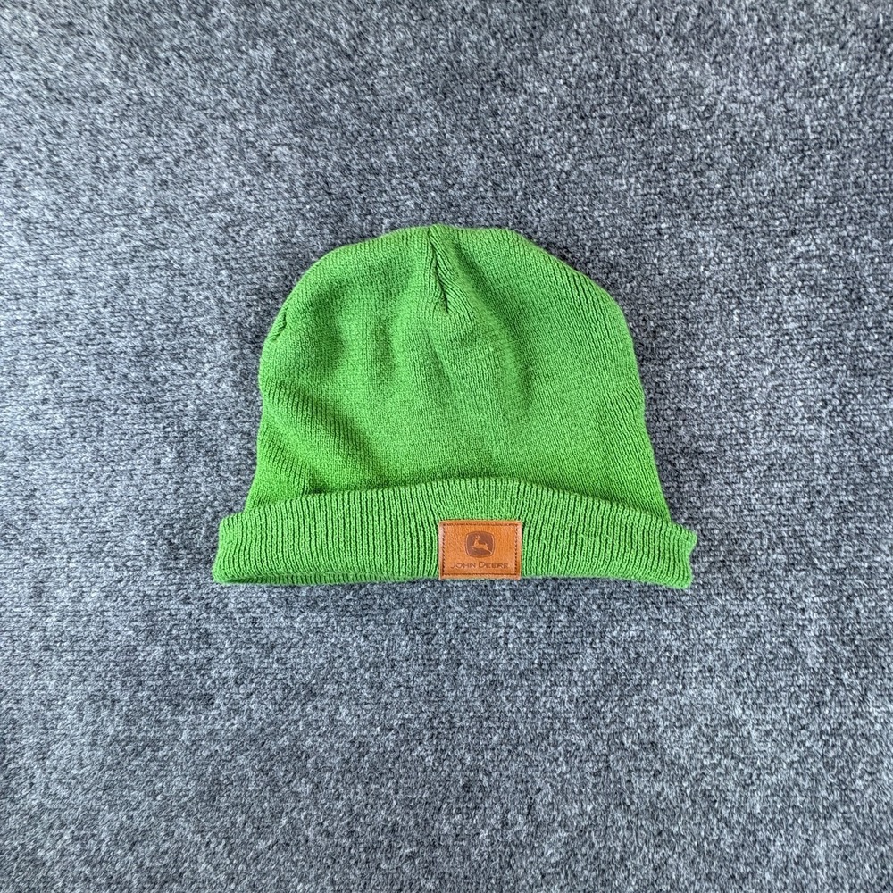 John Deere Beanie Hat Mens One Size‎ Green Patch Logo Knitted Acrylic Winter Cap